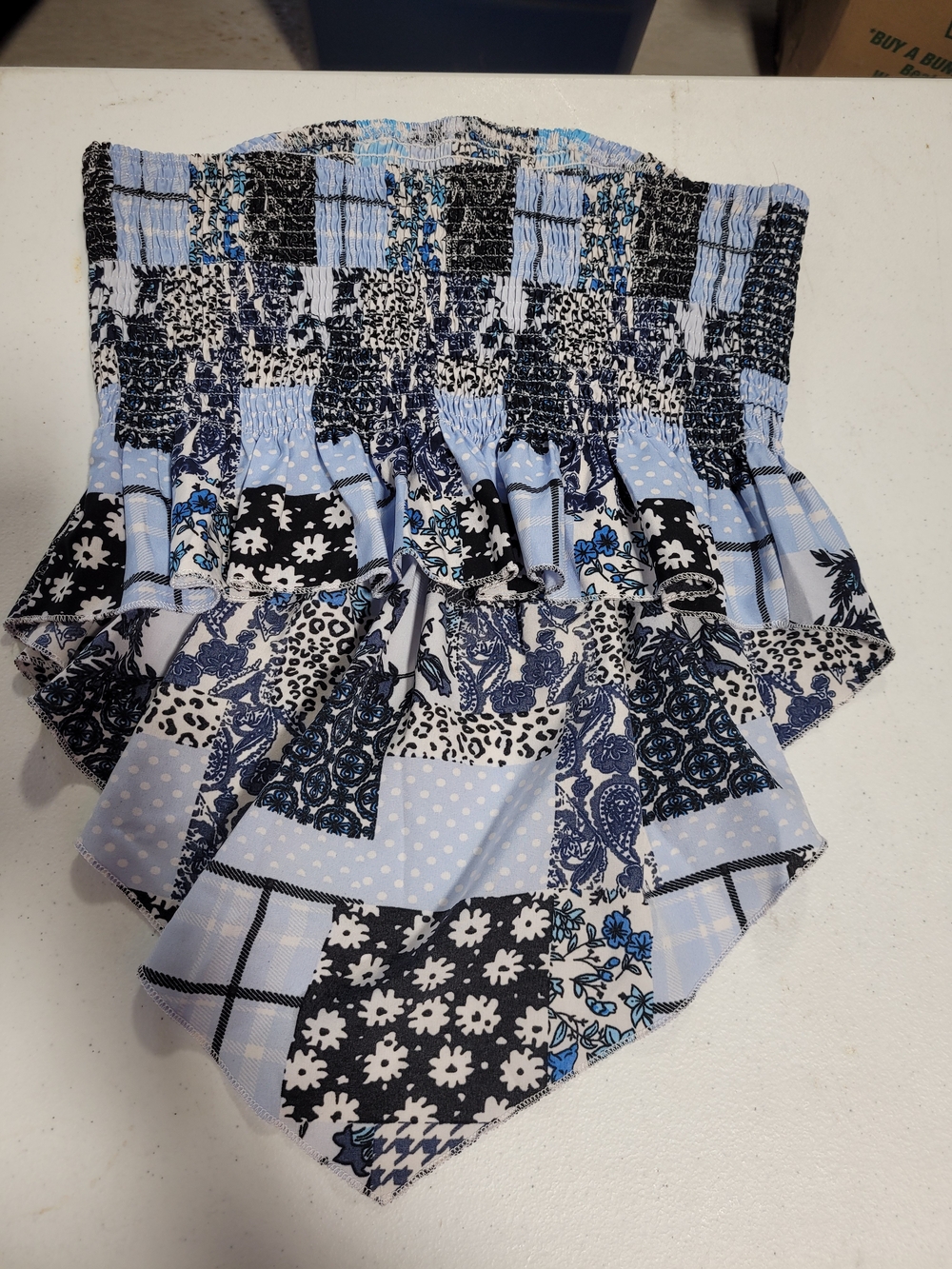 Patchwork Blue Smocked Tube Top - Picture 3 of 3